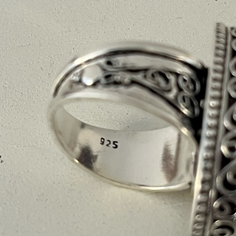 New 925 Stamped Silver Overlay Pink Dahlia Turquoise Gemstone Ring Size 9 - Picture 6 of 10